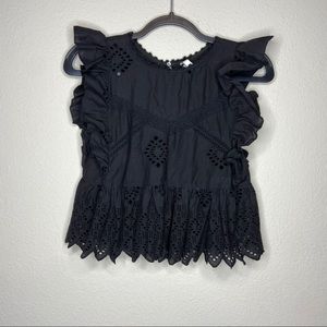 ZARA TRF Black Eyelet Ruffle Peplum Top Small